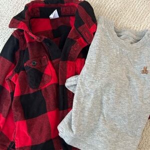 Baby Gap buffalo plaid flannel & gray crewneck